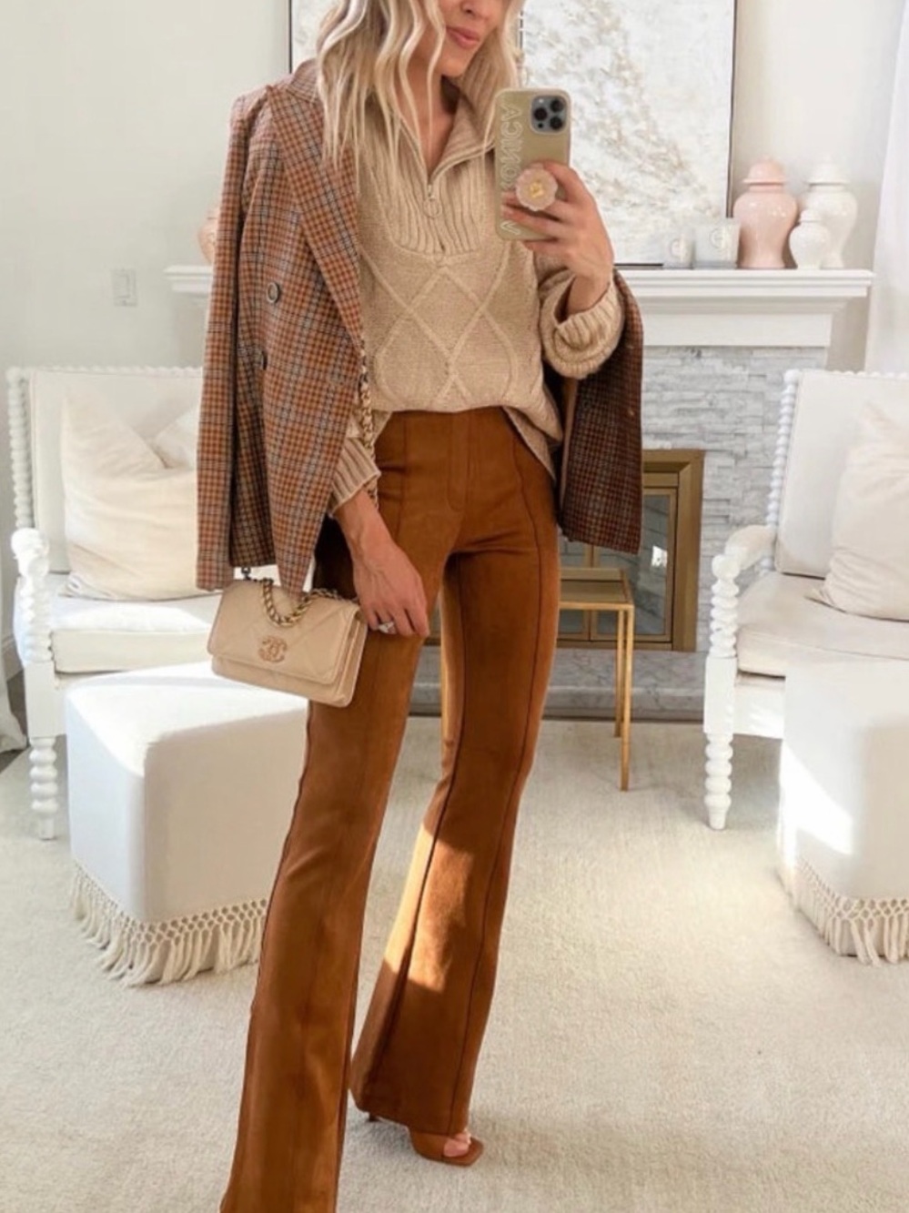 SPANX Brown Boot Cut Flare Pants Faux Suede